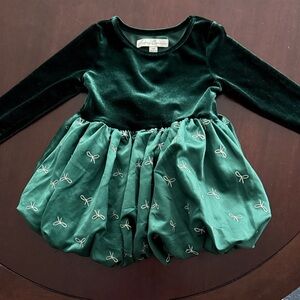 Charming Green Velvet Kids Dress with Bow Accents